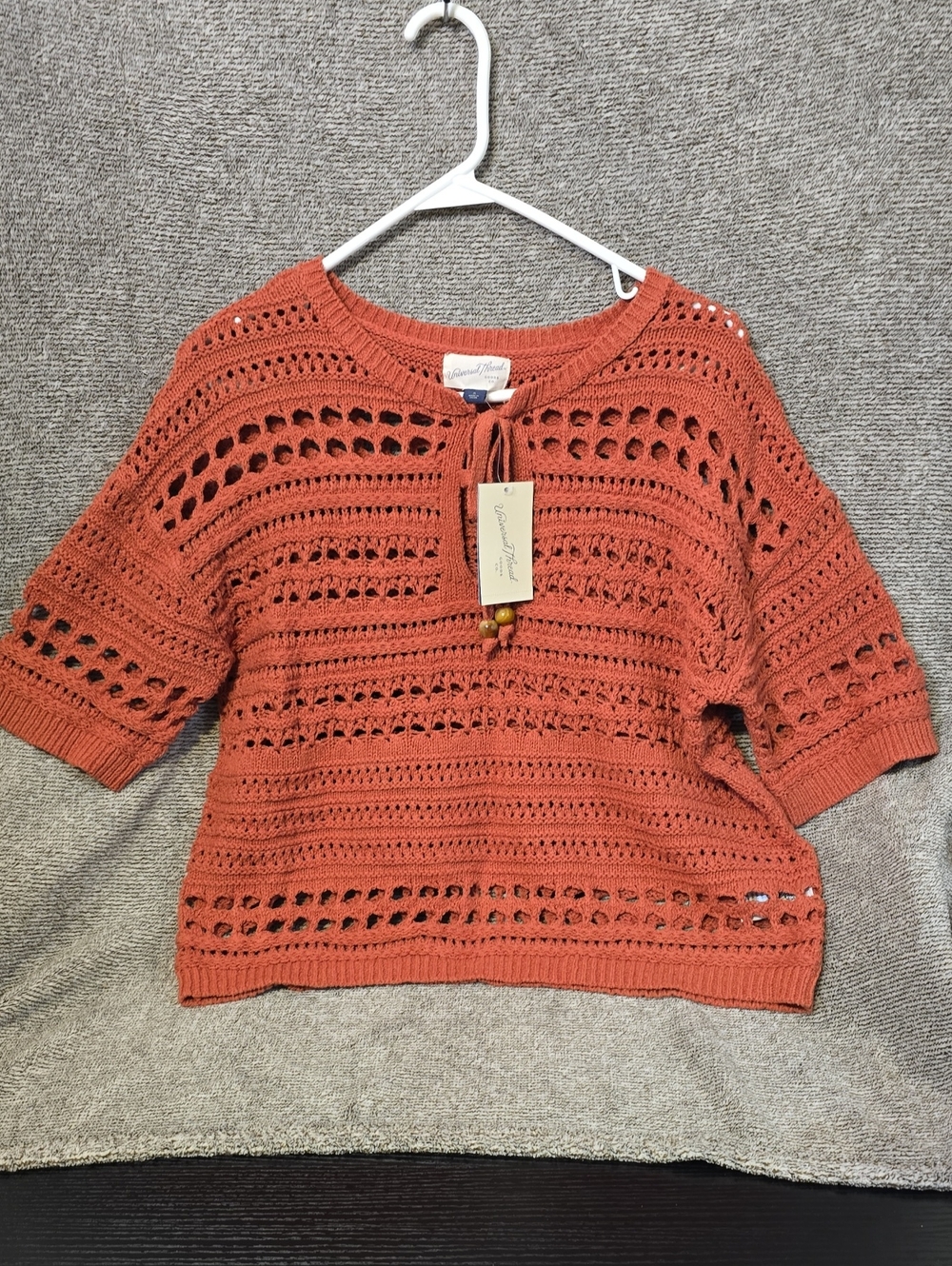 Universal Thread Open-Knit Short Sleeve Sweater in Rust